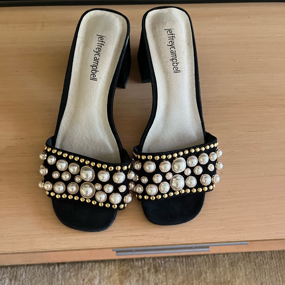 Jeffery Campbell Black Suede with PEARLS, everywhere! Like new  Size 7